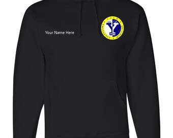May include: Black hooded sweatshirt with a yellow circle logo featuring a blue Y and the text "Yale Emergency Medicine" on a white background.