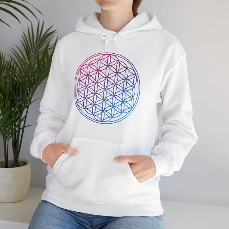 Flower of Life Sacred Universe Unisex Hoodie, Geometric Pattern Sweatshirt, Spiritual Symbol Hoodie, Metatron's Cube Pullover Sweatshirt image 5