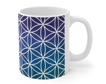 Sacred Universe Flower of Life White Pattern on a White Ceramic Mug 11oz