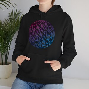 Flower of Life Sacred Universe Unisex Hoodie, Geometric Pattern Sweatshirt, Spiritual Symbol Hoodie, Metatron's Cube Pullover Sweatshirt image 1