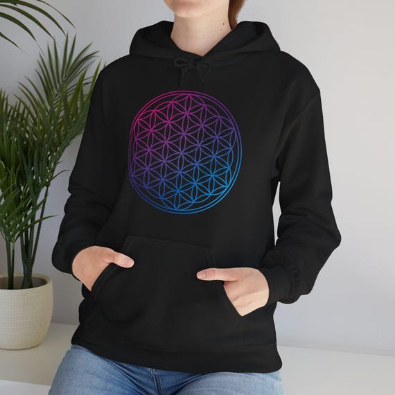 Flower of Life Sacred Universe Unisex Hoodie, Geometric Pattern Sweatshirt, Spiritual Symbol Hoodie, Metatron's Cube Pullover Sweatshirt