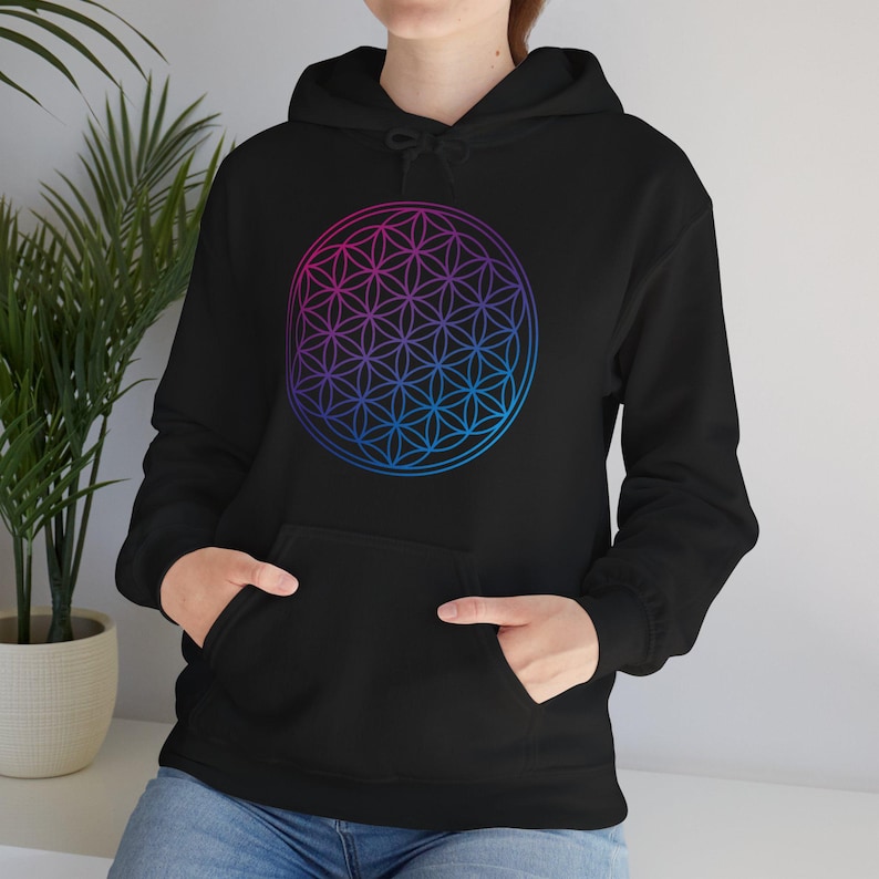 Flower of Life Sacred Universe Unisex Hoodie, Geometric Pattern Sweatshirt, Spiritual Symbol Hoodie, Metatron's Cube Pullover Sweatshirt image 1