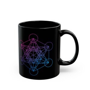 Metatron's Cube Sacred Geometry Mug, Black Ceramic Coffee Cup, Spiritual Symbol Kitchen Decor, Unique Gift Idea, Tea Cup for Esoteric
