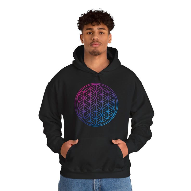 Flower of Life Sacred Universe Unisex Hoodie, Geometric Pattern Sweatshirt, Spiritual Symbol Hoodie, Metatron's Cube Pullover Sweatshirt image 9