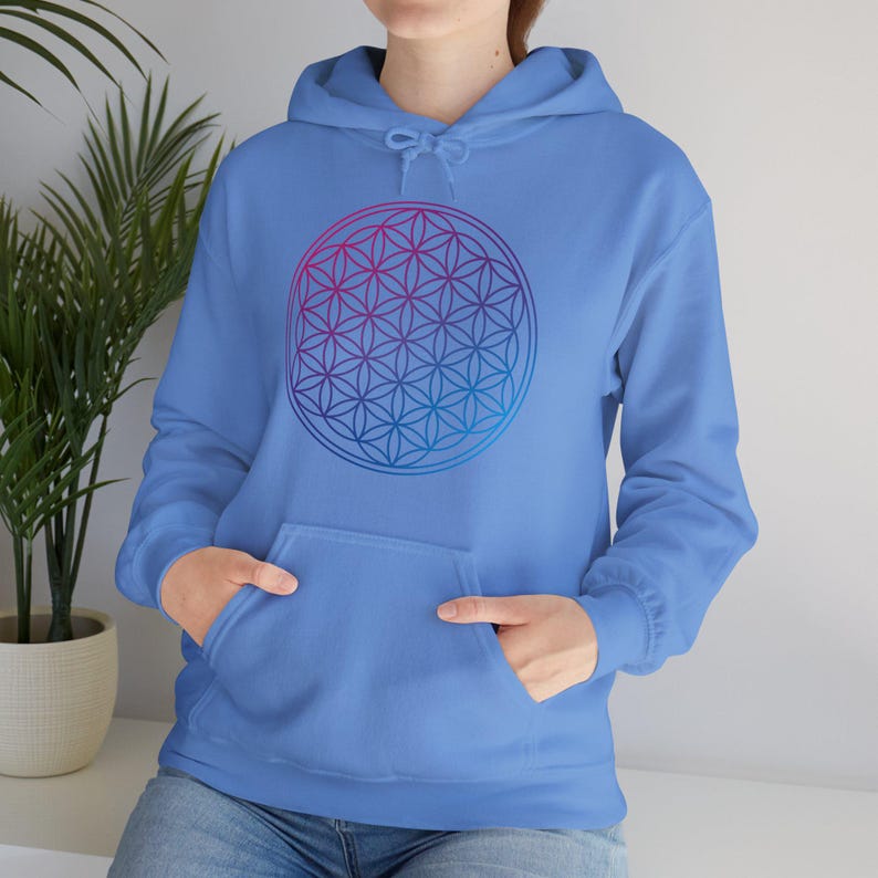 Flower of Life Sacred Universe Unisex Hoodie, Geometric Pattern Sweatshirt, Spiritual Symbol Hoodie, Metatron's Cube Pullover Sweatshirt image 6