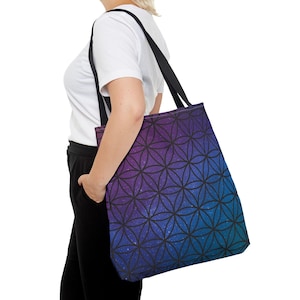 Sacred Geometry Tote Bag, Flower of Life Pattern, Reusable Shopping Bag, Eco-Friendly Grocery Tote, Boho Chic Beach Bag, Hippie Style
