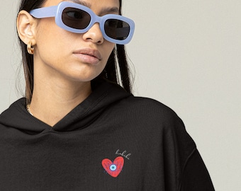 Sweat à capuche unisexe Habibi sweatshirt mauvais oeil coeur Design sweat à capuche oversize Habibi tshirt manches imprimé coeur sweat couple cadeau haut assorti