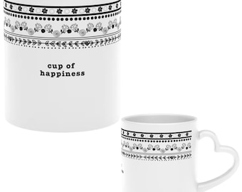 Boho Chic Ceramic Coffee Mug: Heart-Shaped Handle, Cup of Happiness