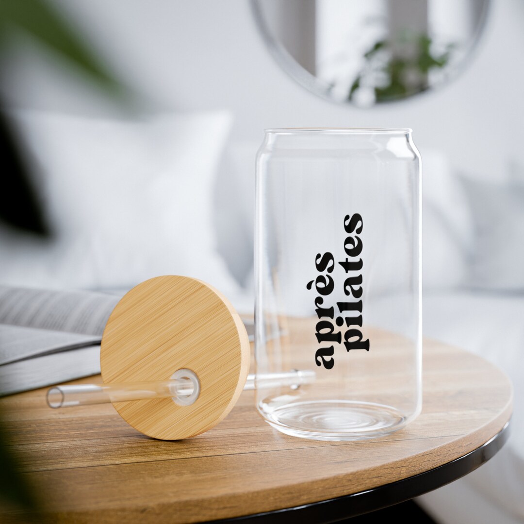 Iced Coffee Cup: 16oz Glass Tumbler With Bamboo Lid & Straw - Etsy