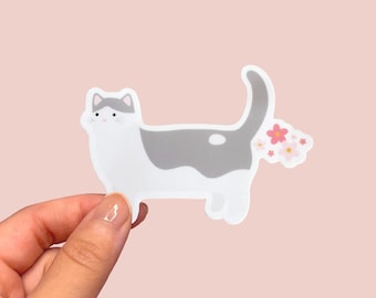 Gray Bi-Color Cat Farting Flowers Decal Sticker