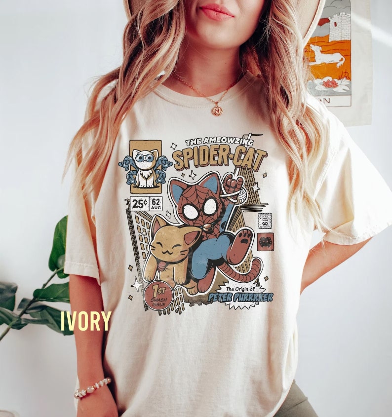 Vintage Comfort Color Spider Cat Shirt, Spiderman Across the Spider ...