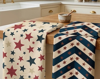 Patriotic Kitchen Towels Farmhouse Americana Styling Rustic Summer Hostess Gift Housewarming Country Primitive Memorial Day Fourth July