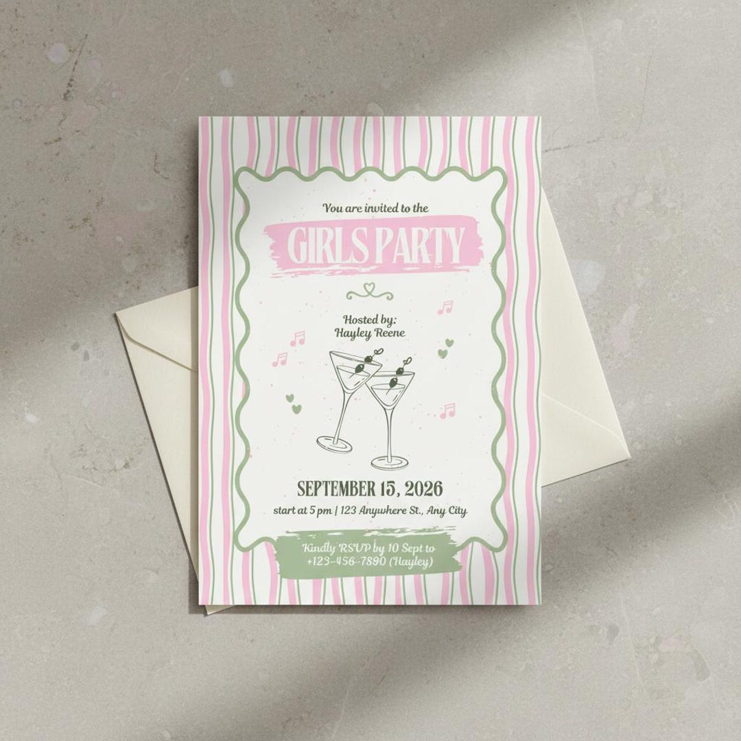 Girls Night Invitation Cocktail Party Template Pink Bachelorette Invite ...