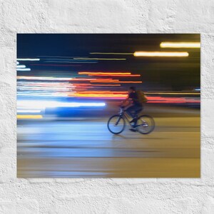 City Biking Photo Print; Long Exposure Light Trails; Wall Art 8x10&quot; 11x14&quot; 16x20&quot;