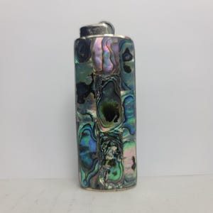 Multicolor Abalone Seashell Lighter Cover, Artisan Abalone Shell lighter case, Handmade Vintage Abalone Shell Lighter Case One Size Green