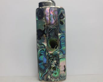 マルチカラーアワビ貝ライターカバー、職人によるアワビ貝ライターケース、ハンドメイドヴィンテージアワビ貝ライターケース ワンサイズ グリーン