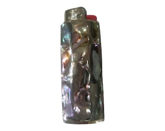 Multicolor Hand Set Abalone Shell Inlay Lighter Case A Collectors Ocean Heirloom Green Purple