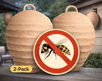 Fake Wasp Nest Decoy 2-Pack | Natural Outdoor Protection, Hang & Wall Mount