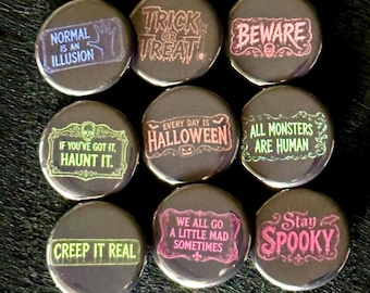 9 Pack Black Neon Halloween Buttons Pins Spooky Buttons Halloween Buttons Neon Buttons