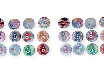 12 Pack Care Bears Mix/Match Simple or Holographic Fan Inspired 1.25 Pinback Buttons CareBear 1980s Cartoons