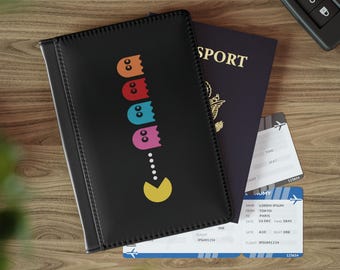 PacMan Pac Man Video Game Retro Vacation Travel Documents Passport Cover PU Faux leather