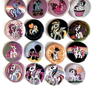 Pack of 16 Legends of Equestrian My Little Pony Pinback Button Brooch Buttons OG Original New Ponies Cartoons Toys Rainbows Hearts Cupcakes