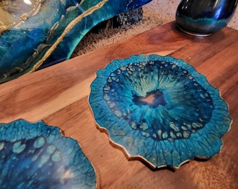 Dragon scales handmade art resin epoxy coaster set of 1 or 2 Coffee coaster/ soap holder/ perfume/ décor/wine coaster/
