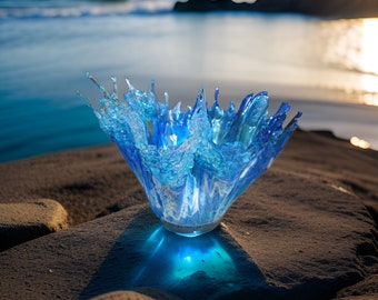 Resin Bowl/Vase. Resin Ocean Wave sculpture, Glass bowl Ocean, Ocean Art Handmade ART Glass Splashing Waves and ocean