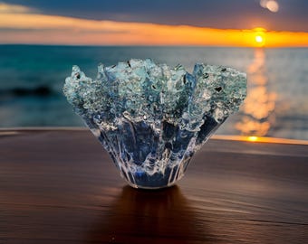 Resin Bowl/Vase. Resin Ocean Wave sculpture, Glass bowl Ocean, Ocean Art Handmade ART Glass