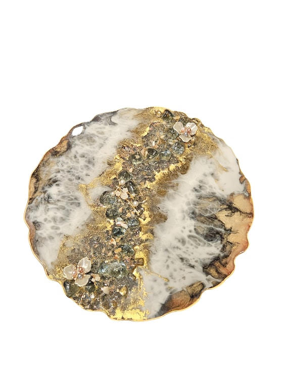 Made to order with your decor colors Resin and Glass river Tray – 13” Round Custom