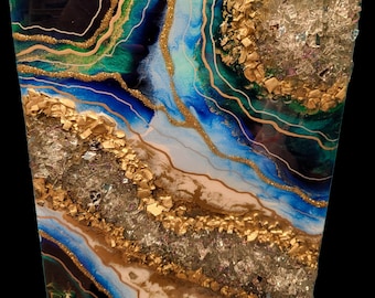 15x11 geode resin art / epoxy art / gold / gold geode / resin artwork/ canvas / painting / modern art / gold wall decor / geode / quartz