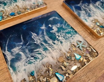 Resin Ocean Waves Coaster Set - Housewarming gift beach - Epoxy Resin Art - Mother's Day Gift - Beach Coaster Christmas Gift