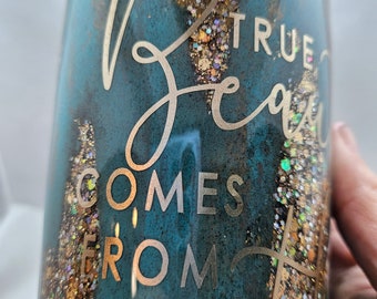 True Beauty comes from within rustic patina glitter epoxy handcrafted Tumbler stainless steel 18oz thermos brand Ready to Ship
