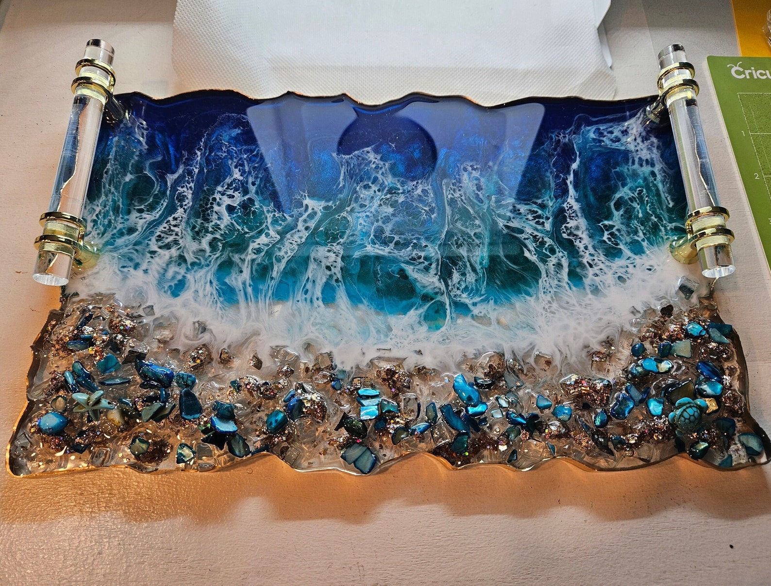 Picture of HANDMADE Large Decorative Ocean and Waves Resin Tray Glass Elegant Tray ...
