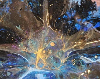 Resin Bowl/Vase. Resin galaxy sculpture,  bowl northern lights, Modern Art Handmade ART  Bowl with glass base  Extra Large