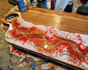 Red Resin Charcuterie Board, Wine Serving Set, Custom Gift Ideas For New Year, Celebration Decor, Resin Table Decor, Christmas Table Decor