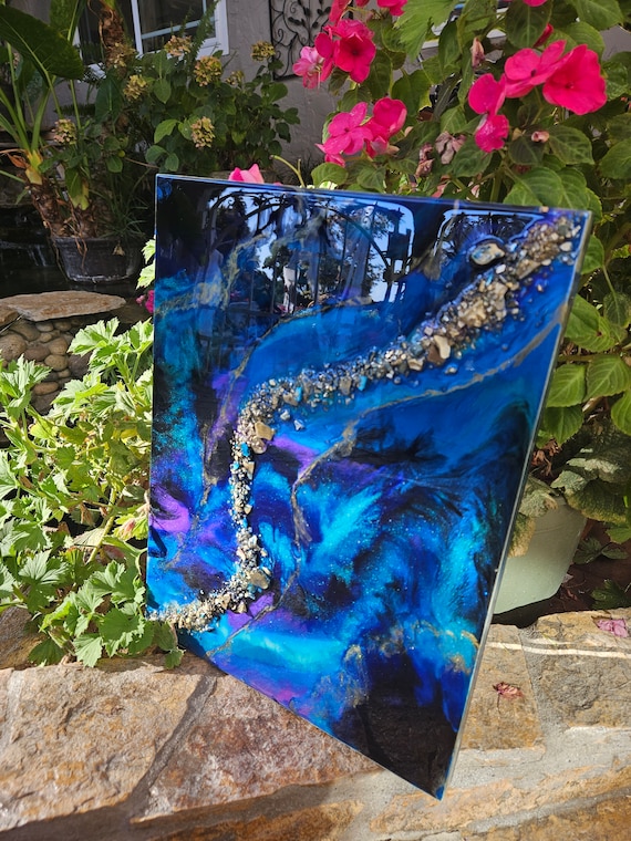 Fluid Art Resin Art Galaxy wall painting. Celestial Modern Art Geode. Custom Original Handmade wall art Astronomy Gift Night Sky Painting