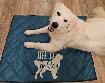 Golden Retriever Dog blanket quilted place training mat, settle mat, Dog bed, Service dog, Custom made for travel or crate