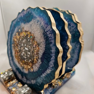 Drakfjäll Geode hartsunderlägg set tvålhållare/parfym/dekor/vinunderlägg/