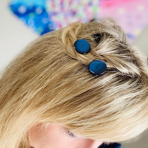 Vintage Blue Button Bobby Pins: Cottagecore Hair Accessories, Set of 2