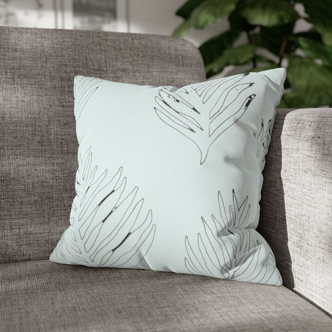 Tropical Pillow Case Beige Black Palm Leaf Square Cushion Etsy