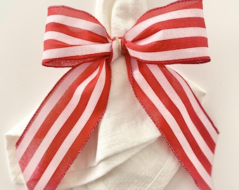 Handmade Pink & Red Striped Bow Napkin Rings - Set of 4