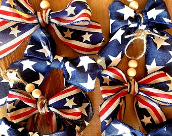 Patriotic USA Ornaments | Red White & Blue Christmas Decorations | Rustic Farmhouse Ornaments | Vintage-Inspired Tree Decor | Set of 4 or 1