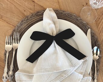 Handmade Black Velvet Bow Napkin Rings with Satin Tie - Set of 4