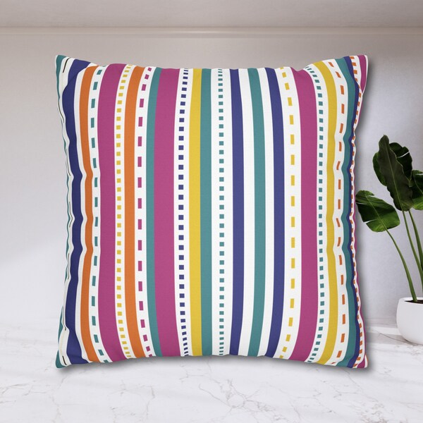 Colorful Beach Stripe Outdoor Pillow Cover Patio Porch Decorative Throw Accent Toss Pillow Aqua Orange Yellow Pink Green