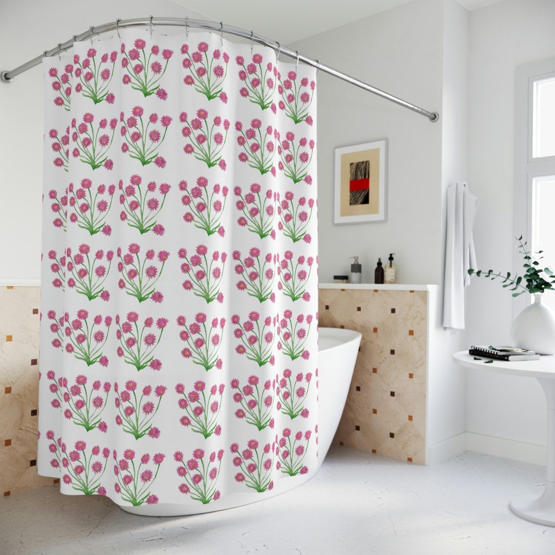 Elegant White Shower Curtain With Vibrant Pink Flowers Etsy
