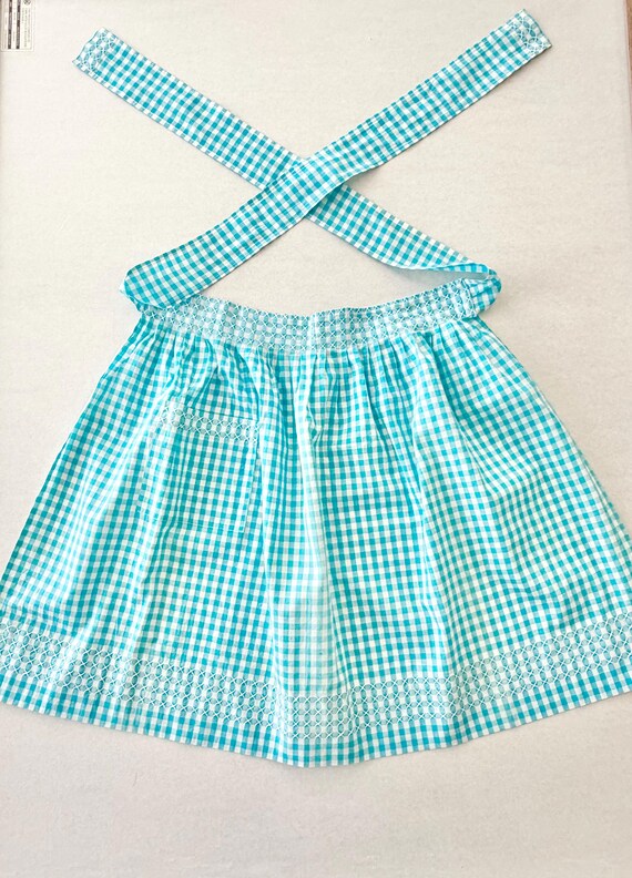 Vintage Aqua Gingham Half Apron Hostess Apron Farmhouse Kitchen Decor