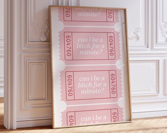 Coquette Ticket Print, Bedroom Wall Decor Over the Bed, Trendy Preppy Aesthetic Prints, Girly Pink Dorm Decor, Pink Wall Art, DIGITAL