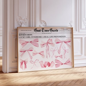 Newspaper Cover Wall Art, Horizontal Print Trendy, Bows Wall Decor, Balletcore Wall Art, Coquette Decor, Old Money Aesthetic, DIGITAL