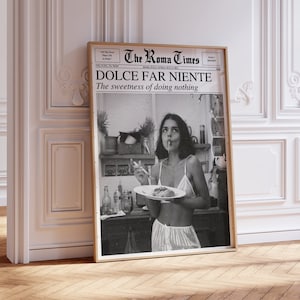 新聞プリント、ニューヨークのニュースプリント、ピンクのトレンディなウォールアート、ラ・ドルチェ・ヴィータ、イタリアの夏のウォールアート、トレンディな寮のウォールアートヴィンテージ、デジタル